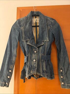 Guess Blue Tailored Denim Jacket with Waist Belt
